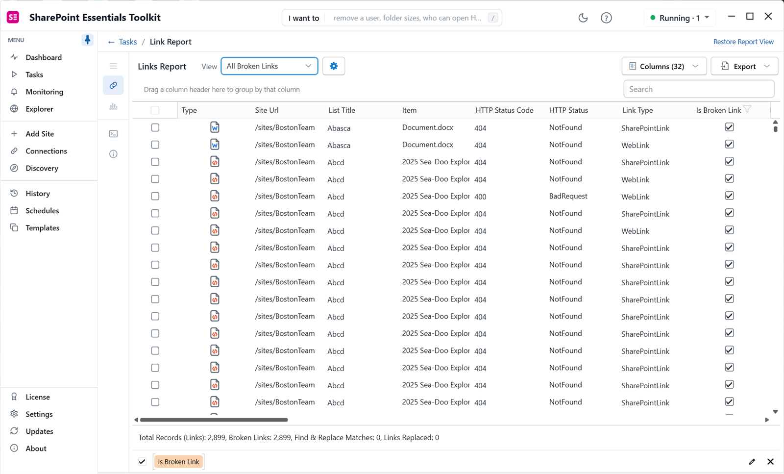 Broken links after SharePoint migration: report with HTTP status codes and link types