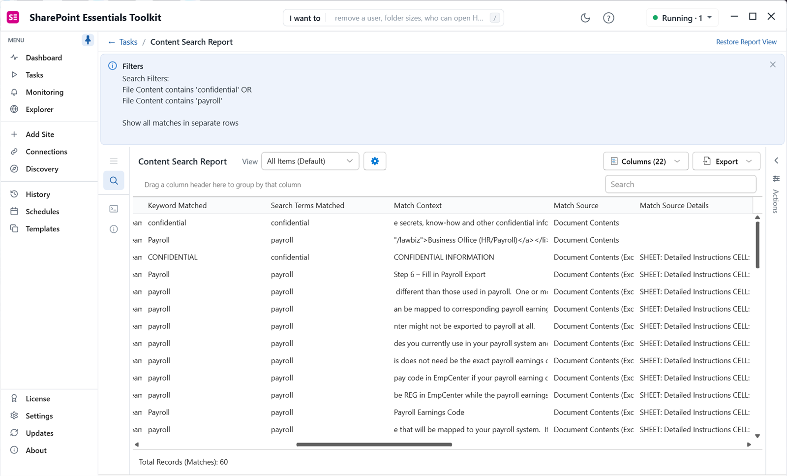 SharePoint content search match context with Excel sheet and cell details