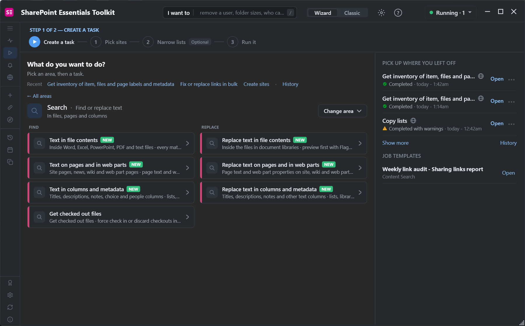 SharePoint Essentials Toolkit Search area: find and replace text in file contents, on pages and in columns and metadata, plus Get checked out files