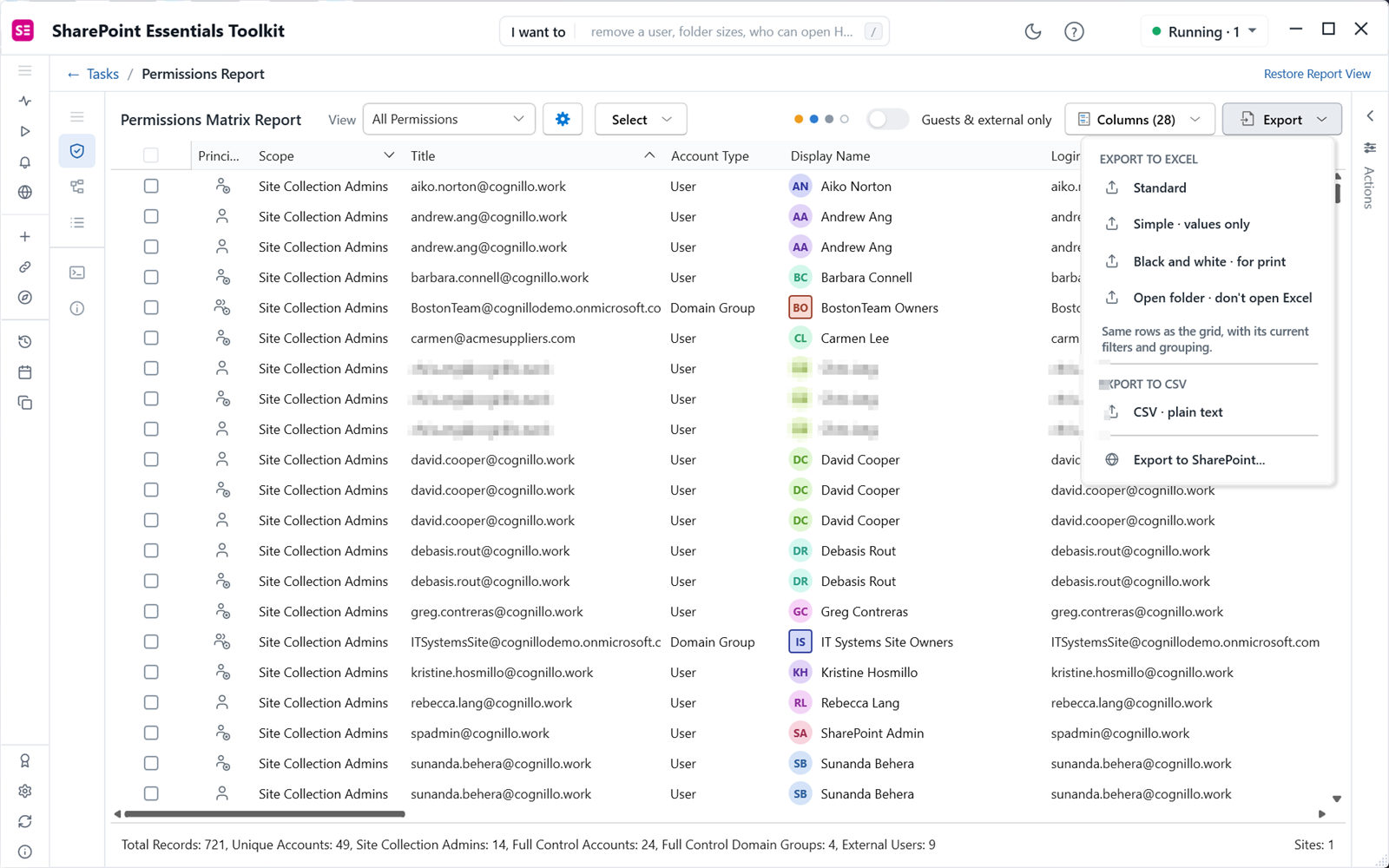 Export SharePoint permissions to Excel or CSV from the permissions report