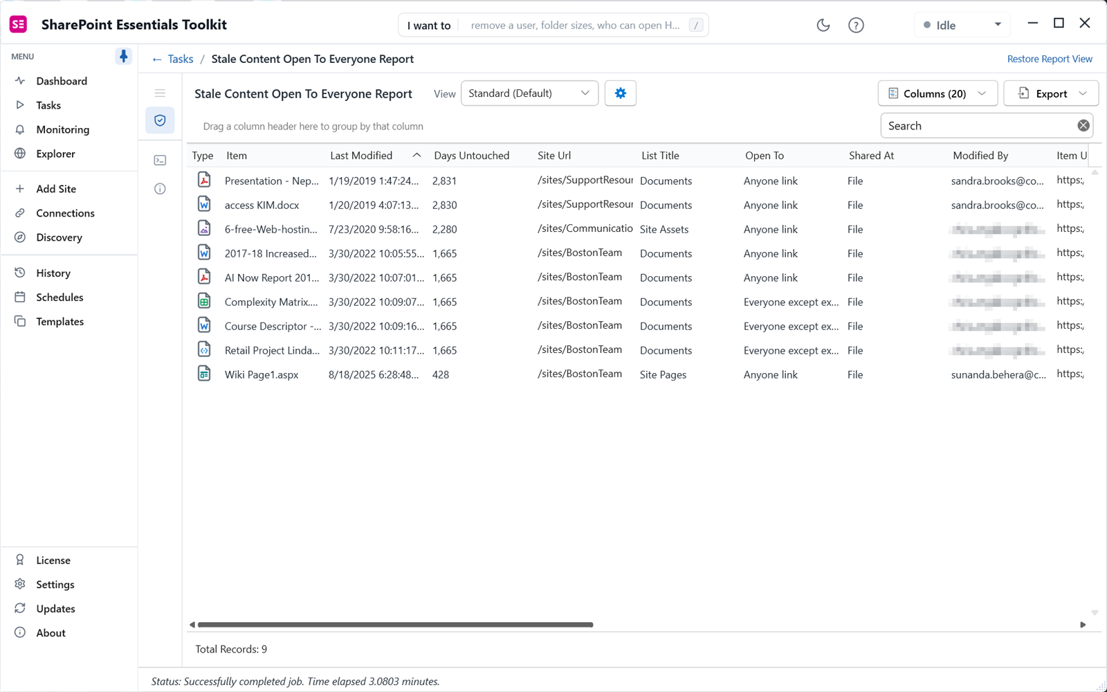 SharePoint stale content open to everyone report sorted by days untouched
